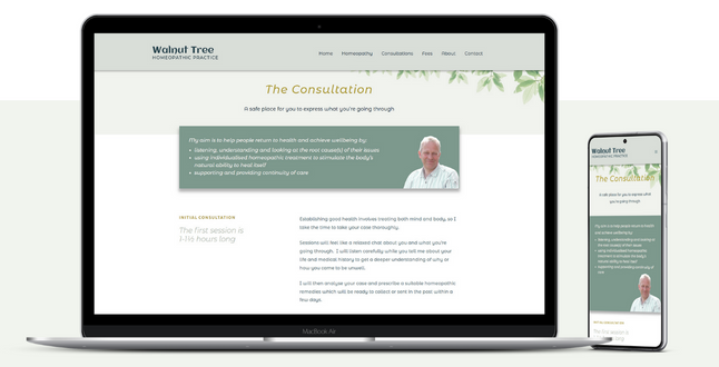 Walnut Tree Homeopathic Practice - website on laptop and smartphone